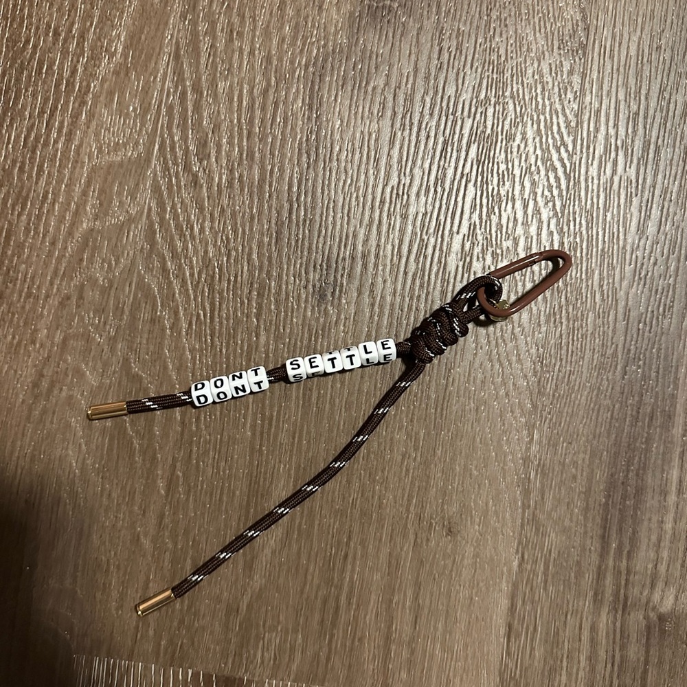 Brown Keychain with Beaded Message little words project bag charm